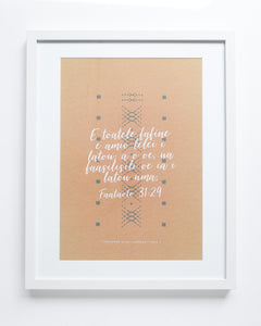 Proverbs 31:29 - Samoan: You surpass them all, Malu - Apricot (White) A3