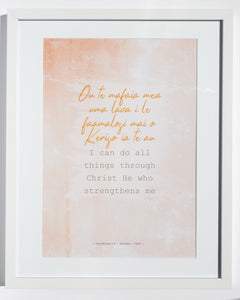 Philippians 4:13 - Samoan: I can do all things - Sunrise (White) A3